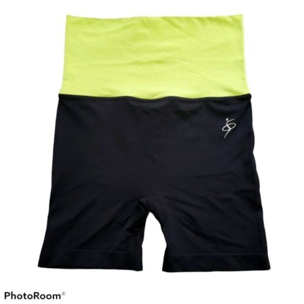 Two-Tone High-Waisted Black &‎ Lime Green Stretch Shorts S/M stretchy
